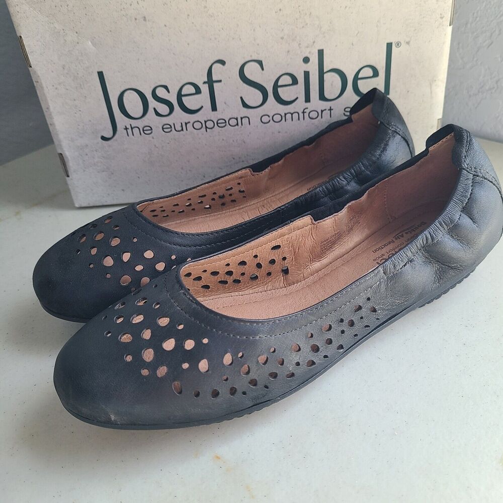Josef Seibel Womens Pippa 29 Black Nesty Oil Burnish Leather Ballet Flat‎ 38 NEW